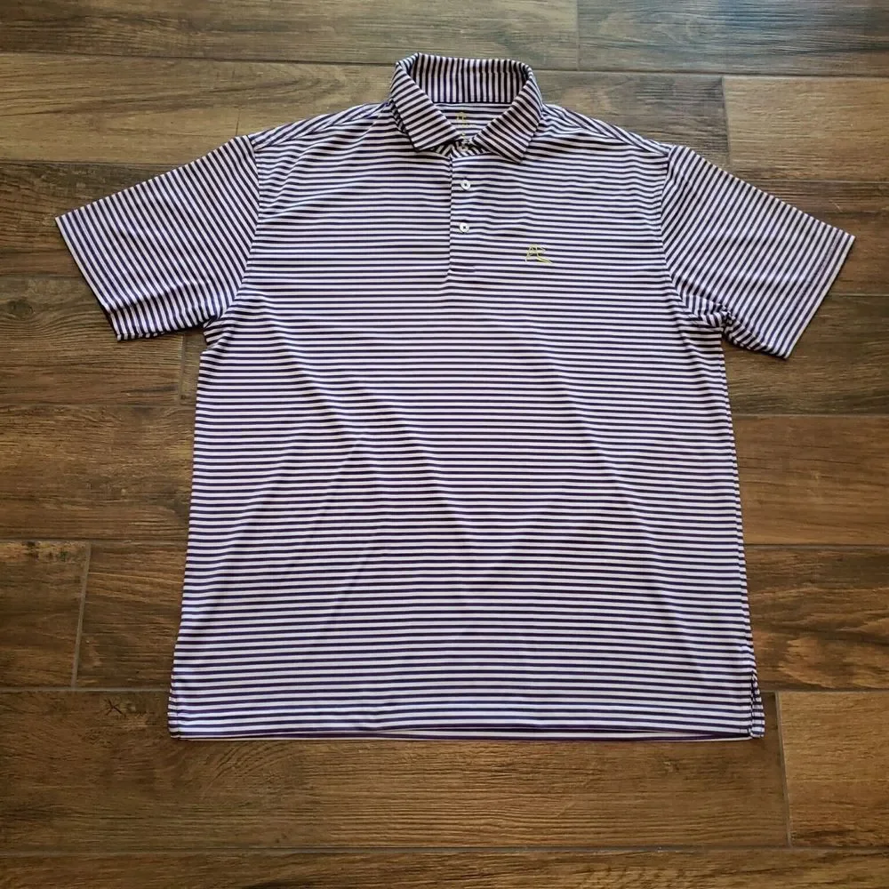 Rhoback Golf Polo Mens Large Purple White Striped Performance Flex Hybrid